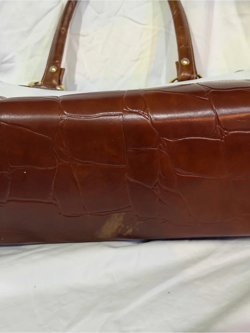 Valerie Stevens White and Brown Leather Top-Handle Satchel